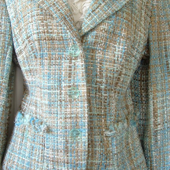 Jonathan Martin Tweed Suit Blazer Skirt Fringed - Picture 10 of 13